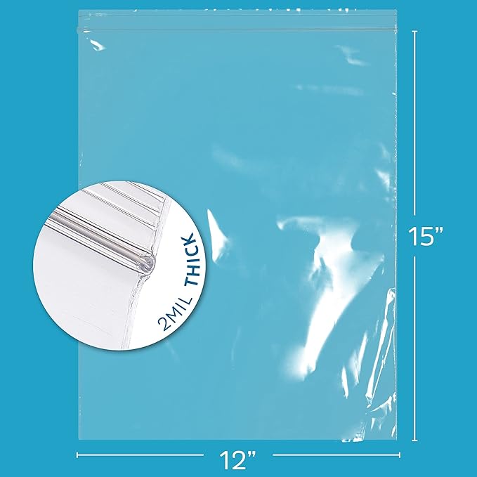 GPI - 12" x 15" Zip Bags, 500 Count, Clear Plastic Reclosable Zipper Poly Baggies, with Resealable Zip Top Lock. for Freezer, Apparel, Clothing, Food, Home & Office Supplies.