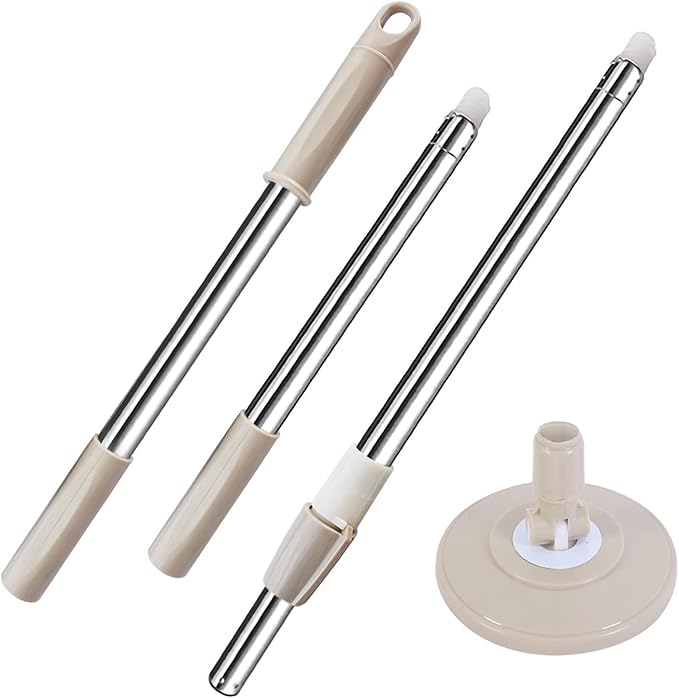 Extended Spin Mop Replacement Mop Handle, Upgraded 60-inch 360 Degrees Rotating Telescopic Replacement Mop Stick for Spin Mop Bucket Cleaning System Floor Cleaning (Plastic Disc, Khaki)