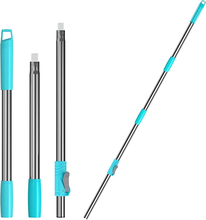 3-Section 35-to-61 Inch Spin Mop Extended Spin Mop Replacement Mop Handle Compatible with Round Spin Mop Bucket Cleaning System, Microfiber Mop Floor Head Mop - Blue