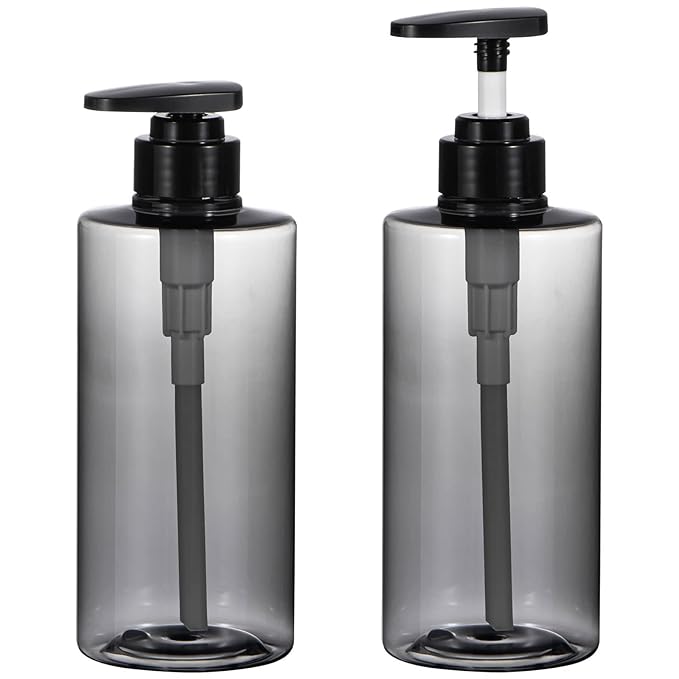 Shampoo Bottles with Pump, Yebeauty 2 Pack Empty Refillable Shower Bottle 17oz 500ml Squeeze Lotion Dispenser for Bathroom,Shampoo Soap, Conditioner Body Wash Liquidl,Clear Grey
