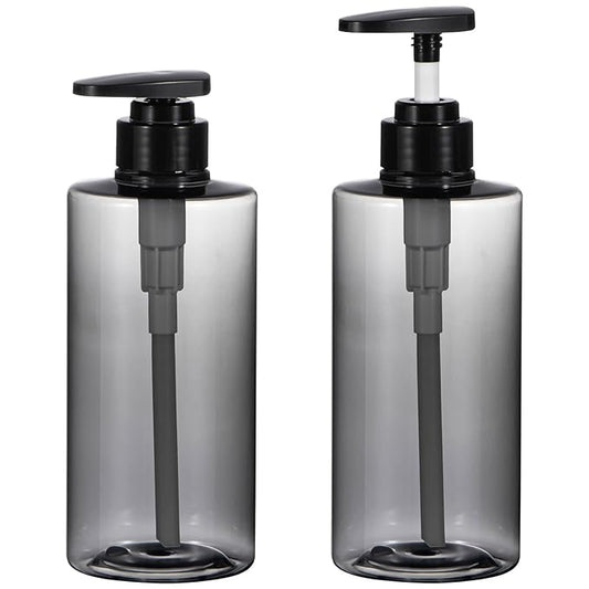 Shampoo Bottles with Pump, Yebeauty 2 Pack Empty Refillable Shower Bottle 17oz 500ml Squeeze Lotion Dispenser for Bathroom,Shampoo Soap, Conditioner Body Wash Liquidl,Clear Grey