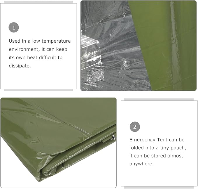 GALPADA Emergency Thermal Survival Blanket Tent Green Multi-use Outdoor Camping Shelter for Hiking and Rescue