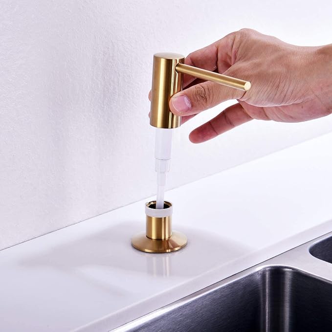 Gold Kitchen Soap Dispenser,Sold Brass Gold Soap Dispensers for Kitchen Sink,Commercial Liquid Dish Dispensers,Built in Kitchen Sink Soap Dispenser