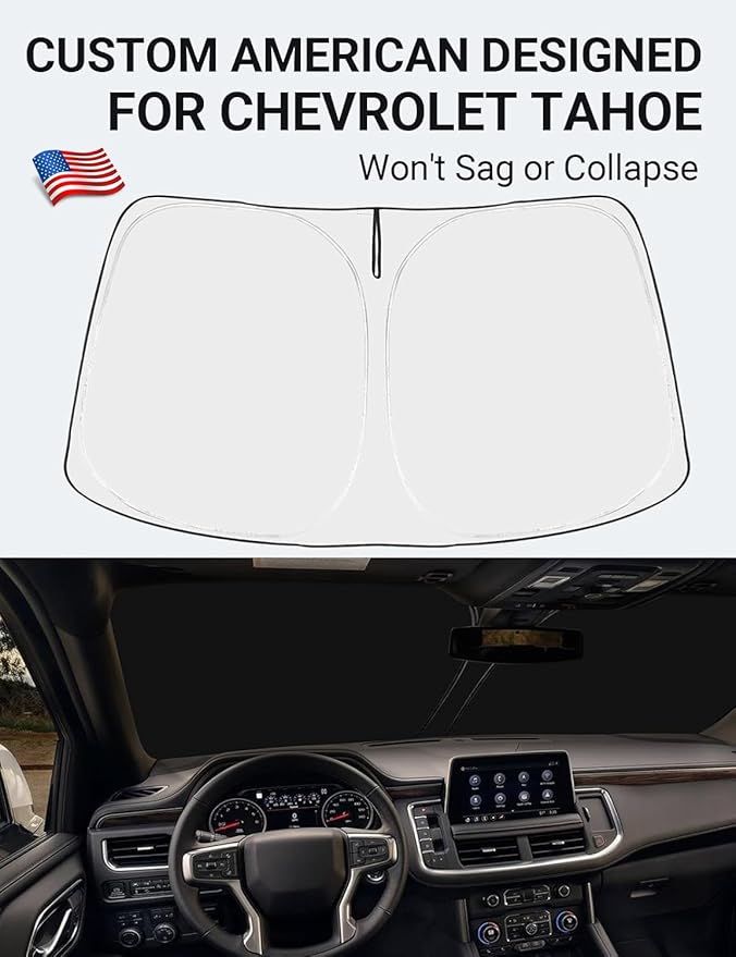 Proadsy 2025 Upgrade Windshield Sun Shade Custom Fit 2021-2024 2025 Chevrolet Tahoe 4-Layer Foldable Front Sunshade Protector Sun Visor Blocks UV Rays Keep Car Cooler Accessories