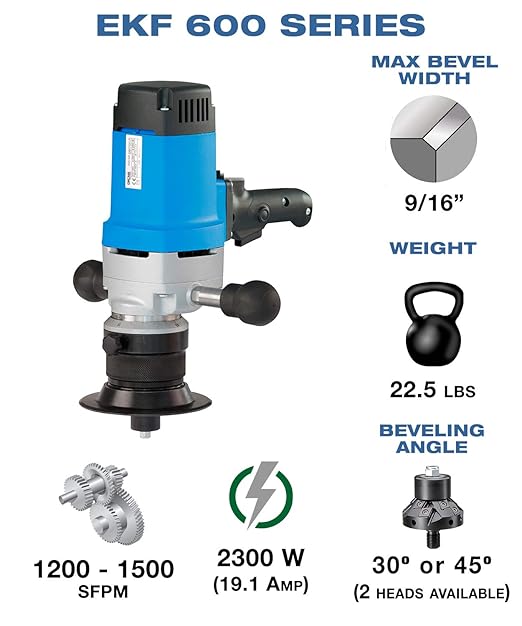 C.S. Unitec EKF 630 Portable Heavy-Duty Power Chamfering Tool/Beveling Machine for 30 Degree Weld Seams and Chamfer Up to 9/16"" Bevel Width, 2300 Watts (19.1 Amp) - Made in Germany"