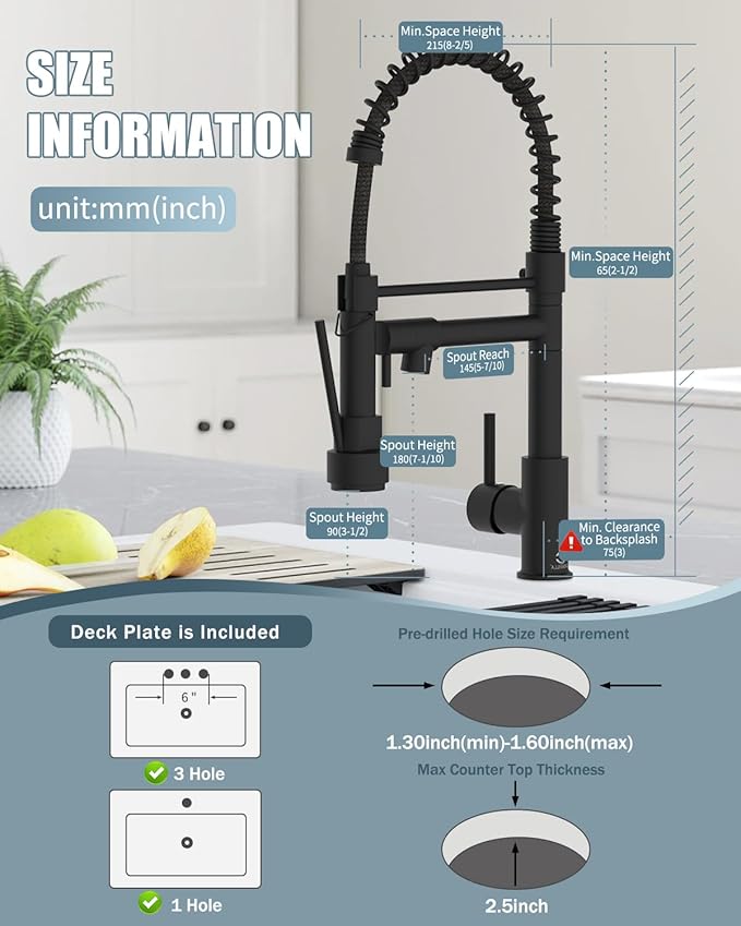 Kitchen Faucet, Black Kitchen Sink Faucets with Pull Down Sprayer, Single Handle Stainless Steel Faucets for Kitchen Sinks, Dual Function Spray Head, Farmhouse Kitchen Faucets,KF-B-8001