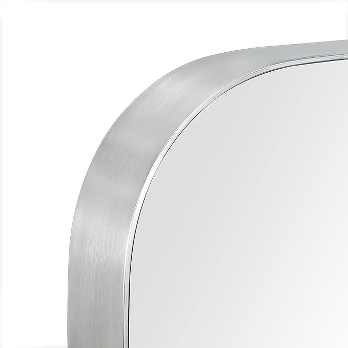 GRACTO 24x36'' Brushed Nickel Metal Framed Bathroom Mirror for Wall in Stainless Steel Rounded Rectangular Bathroom Vanity Mirrors Wall Mounted