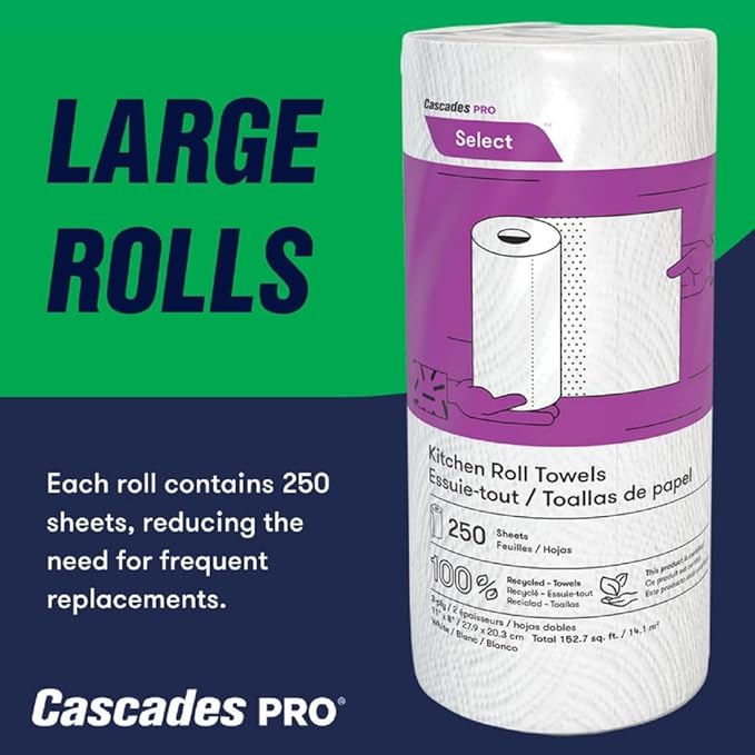 Cascades PRO Select Kitchen Roll Towels, 2-Ply, 8 X 11, 250/roll, 12/carton