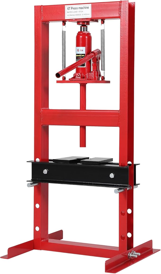 6 Ton Hydraulic Shop Press, H-Frame Garage Floor Adjustable Shop Bearing Press with Stamping Plates to Bend, Straighten, Or Press Parts, Install Bearings & U-Joints