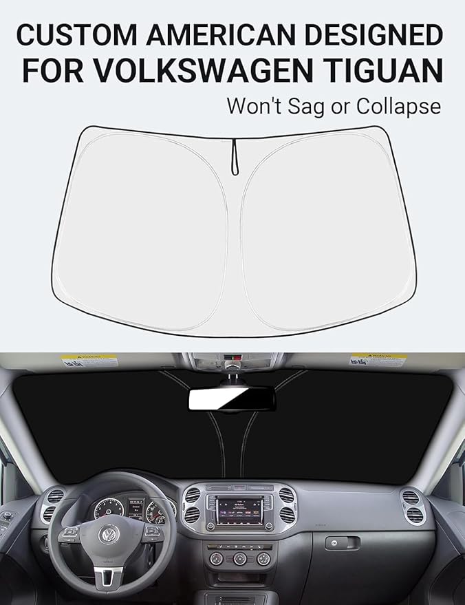Proadsy 2025 Upgrade Windshield Sun Shade Custom Fit Volkswagen VW Tiguan 2009-2017 4-Layer Foldable Front Sunshade Protector Sun Visor Blocks UV Rays Keep Car Cooler