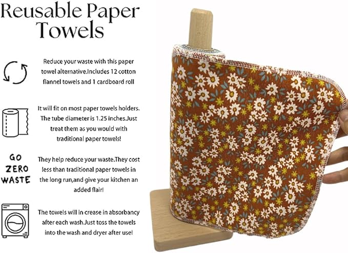 Reusable Paper Towel Rolls 20 Pack,Washable Napkin Cloth Value Set of 4 Colors 20 Pack of Paperless Towel-100% Cotton, Super Soft, Absorbent Made to Last (Sunflower)