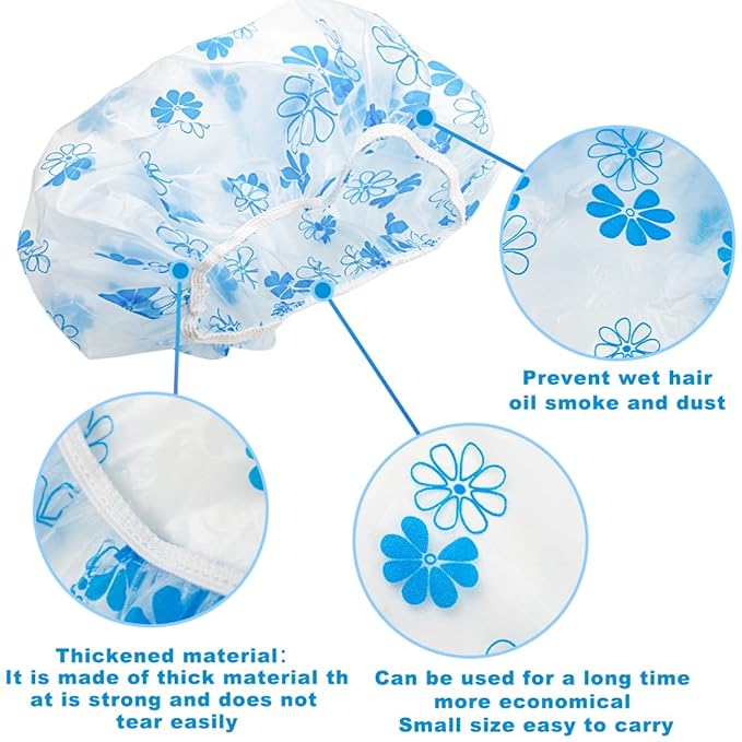 18Pcs Plastic Shower Caps for Women Waterproof Bath Caps Bathing Hair Cap Reusable Shower Caps for Shower,Spa,Salon,Housework,Girls,Home,Travel (Yellow+Red+Blue-Flower)