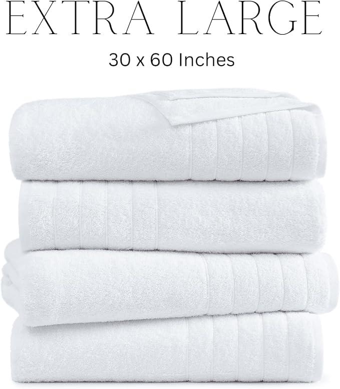 Casa Platino 100% Cotton 4 Pack Bath Towels (30"x60") - Ring Spun Cotton - Large Towels for Bathroom - Quick Drying, Highly Soft & Absorbent Shower Towel Set - Hotel & Spa Quality - White Towel Set