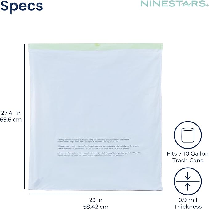 Ninestars Extra Strong Trash Bags with Drawstring, Multiple Sizes 90 Count, Kitchen Drawstring trash bags 90 Trash Bags (10 Gallon 90 ct White)
