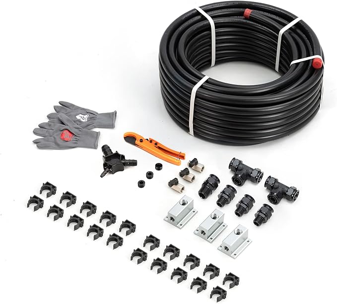3/4" x 100 feet Shop Air Line Kit Compressed Air Piping System, HDPE Aluminum Tubing Air Compressor Hose kit for Garage, Rapid Air System Leak-Proof Easy to Install 200PSI ASTM F1282 Black