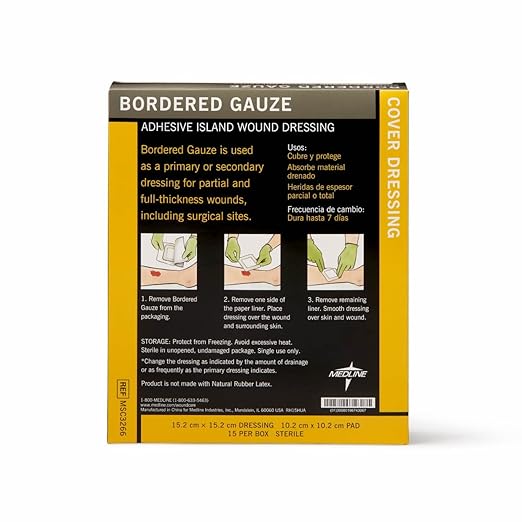 Medline Bordered Gauze, 6" x 6" Adhesive Island Wound Dressing, Sterile, 15 Count