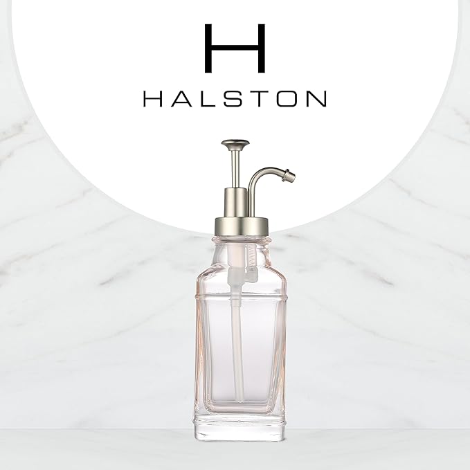 Pink, Blush Glass Soap Dispenser with Brushed Nickel Dispenser Pump, Modern Refillable Pump for Bathroom, Kitchen, or Office, Elegant Accent Piece for Interior Decoration