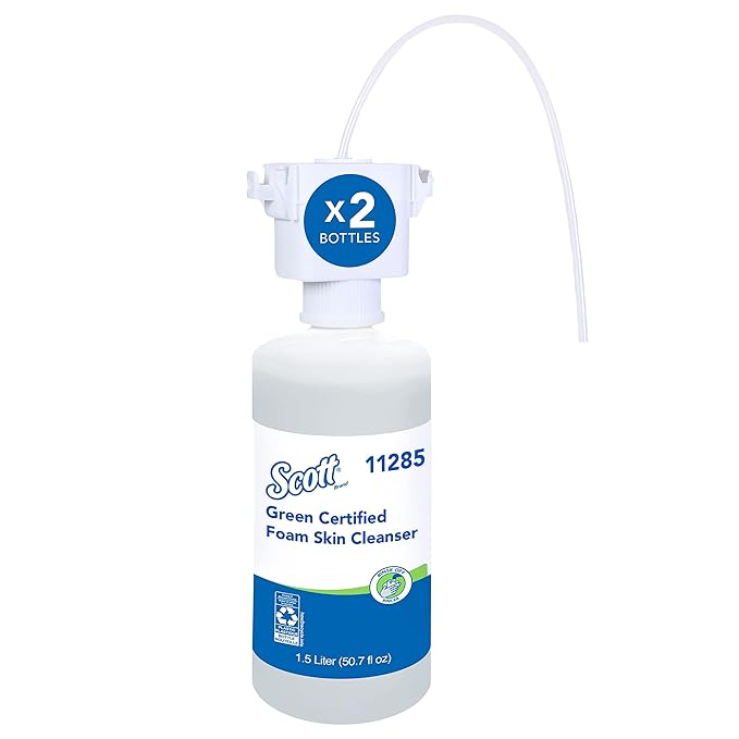 Scott Professional Green Certified Foam Hand Soap (11285), 1.5 L, Foaming, Clear, No Fragrance Added, Under-Counter Refills for Kimberly-Clark Professional Dispensers, Ecologo, NSF E-1 (2 Bottles)