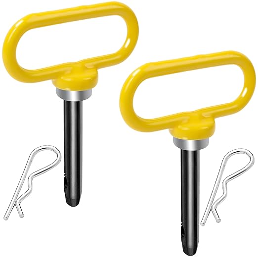 2 Packs Magnetic Hitch Pin, Lawn Mower Trailer Hitch Pins 1/2 Inch with Handle and Clip, Trailer Gate Pin for Mowers, Tractor Truck, Towing Cargo, ATV - Simple One Handed Hook On & Off（Yellow