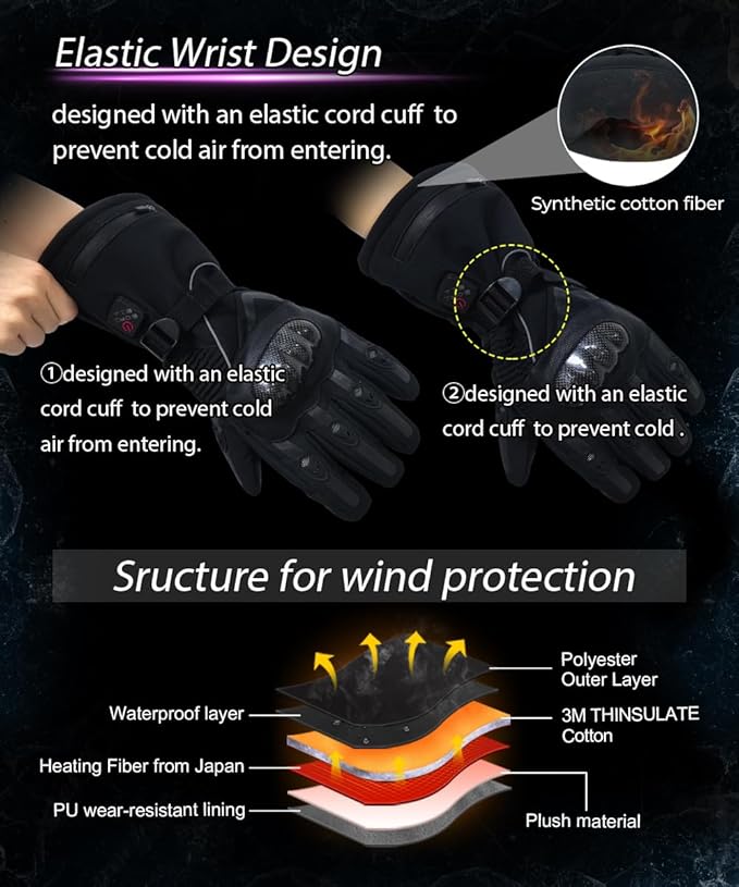 Heated Gloves with 3 Heat Settings for Men Women, 7.4V Rechargeable Battery, Electric Touchscreen Hand Warming Gloves Winter Outdoor Work Hunting Motorcycle Cycling