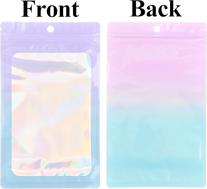 100 Pack Resealable Plastic Bags for Food Storage, Zipper Bags with Clear Front Window, Packaging Pouch for Small Business (Pink & Blue, 5.5x7.9 inch)