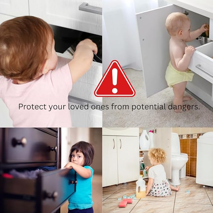 Child Safety Cabinet Locks (10 Pack) – Adjustable Baby Proofing Strap Latches with Strong 3M Adhesive – No Drill Childproof Locks for Drawers, Cabinets, Fridge, Door, Closet, White