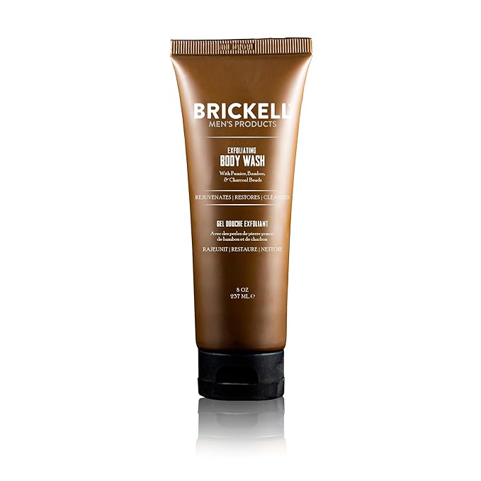Brickell Men's Exfoliating Body Wash, Natural and Organic Body Scrub and Gel Wash to Cleanse and Reveal Fresh, Clear Skin, 8 Ounce, Scented (Fresh Mint, 8 oz)