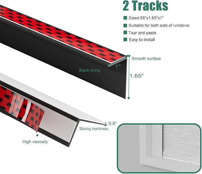 Light Blocking Strips for Window Shades and Blinds, 100% Blackout PVC Side Tracks Light Blocker for Blinds, Window Light Blocker for Bedroom(White, 58", 2PCS)