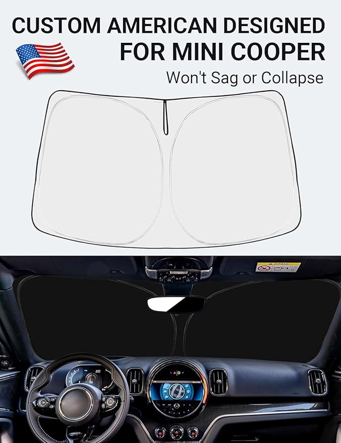 Proadsy Windshield Sun Shade for 2015-2023 2024 2025 Mini Cooper, Cooper S, Hardtop 4 Door Foldable Sunshade Protector Sun Visor Blocks UV Rays Keep Car Cooler Accessories (Not for Countryman)
