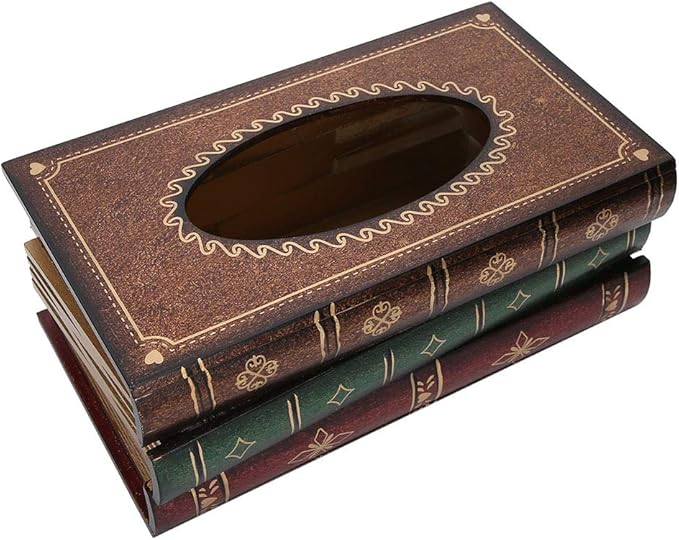 Book Shaped Tissue Box, Wooden Tissue Box with Hand Painted Antique, Large Capacity Napkin Holder for Home Car Decor, Storage Box for Small Items