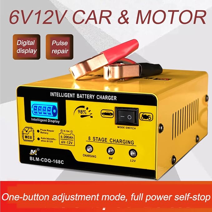 6V and 12V Car Battery Charger, 15A Smart Battery Trickle Charger Maintainer, Pulse Repair Deep Cycle Battery Charger Automotive Desulfator for Car Motorcycle Truck Boat Lawn Mower Lead Acid Batteries