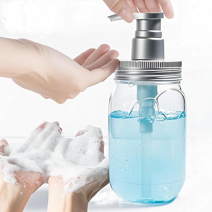 Qeuly 16oz Soap Dispenser, 2 Pack Plastic Pump Bottle Dispenser, Refillable Wide Mouth Jar Style Bathroom/Kitchen Containers for Shampoo, Conditioner, Body Wash, Lotion, Hand Soap & Dish Soap
