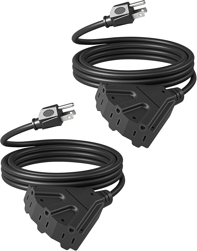 DEWENWILS 10 FT Outdoor Tri-Tap Extension Cord Splitter, Halloween Weatherproof 16/3 SJTW Power Cable for Holiday Decoration and Outdoor Landscaping String Lights, ETL Listed, Pack of 2, Black