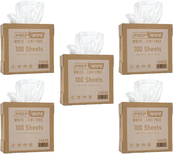 PrepWipe Heavy Duty Cleaning Towels, Lint Free Cleaning Towels, Industrial Paper Towels, Disposable Towels Pack of 100 Sheets 9"x17" (White) (White, Pack of 5 (500 Sheets))