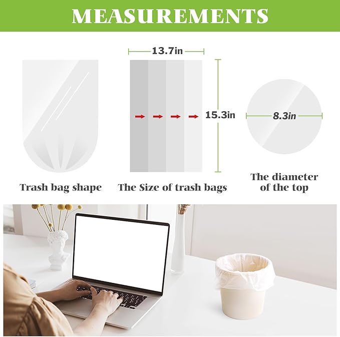 1 Gallon 330 Counts Strong Trash Bags Garbage Bags by Teivio, Bathroom Trash Can Bin Liners, Small Plastic Bags for home office kitchen, Clear