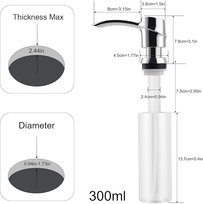 SAMODRA Soap Dispenser for Kitchen Sink, Lotion Dispenser Built-infor Kitchen Sink, Chrome ABS Pump, with 11 OZ Bottle (Chrome)
