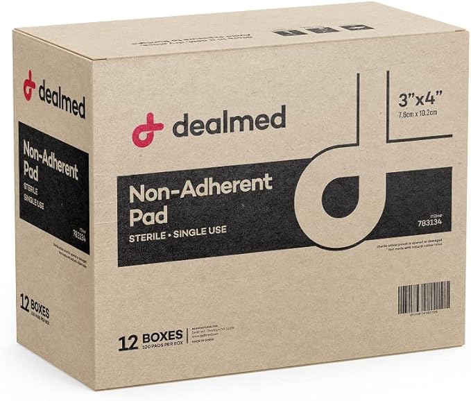 Dealmed Sterile Non-Adherent 3" x 4" Gauze Pads – 100 Count (12 Pack) Non-Adhesive Wound Dressing, Highly Absorbent, Non-Stick, Individually Wrapped for Extra Protection (Case of 1200)
