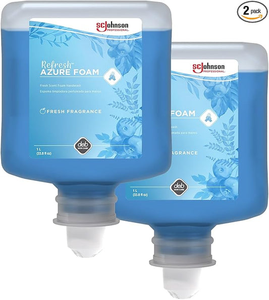 SC Johnson Professional Refresh Azure Foam, Foam Hand Wash, Foaming Hand Soap, 1 Liter Cartridge, 2 Count, for Professional Use Only