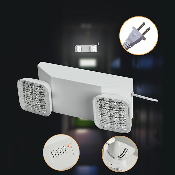 Plug in Emergency Lights for Business Home Power Failure 4Hours 300lm LED Commercial Emergency Light Fixtures with Battery Backup Rechargeable Adjustable Two Heads AC85-277V