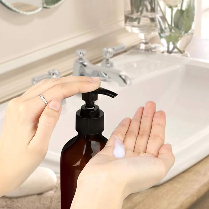 Yebeauty Empty Pump Bottle Dispenser, 17oz/500ml Lotion Soap Shampoo Pump Bottles Large Brown Bottle with Pump Plastic Refillable Containers Pack of 2
