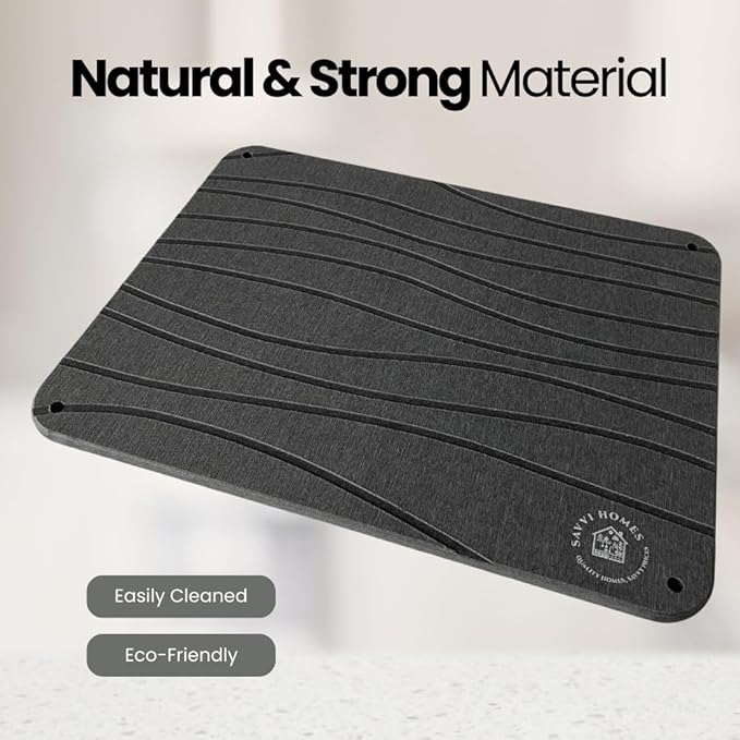 Diatomaceous Earth Dish Drying Mat with Non-Slip Stainless Steel Feet - 16 L x 12 Inch Odorless, Quick Drying Stone Mat for Kitchen Sink - Heat Resistant, Super Absorbent Dish Drying Stone