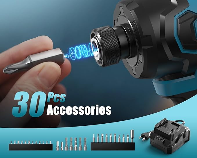 Tilswall 20V Cordless Impact Driver, 260Nm Torque Brushless, 4-Speed (0-3600 RPM), High Torque Impact Driver with LED Light, 1/4" Impact Driver, 4Ah Battery and 2.0Ah Fast Charger Included