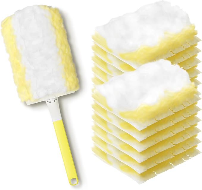 JOYMOOP Disposable Duster for Cleaning, with 1 Yellow Handles & 12 Ct Yellow Heavy Duty Refills for Swiffer Feather Duster, Household Cleaning Tool for Electronics, Dusting Furniture, Blinds