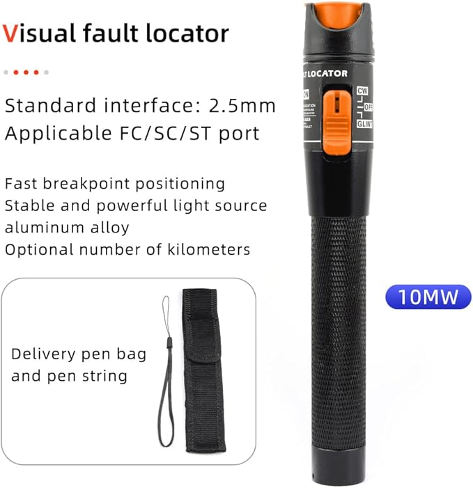 FTTH Fiber Optic Cold Connection Assembly Termination Tools Kit Bag with FC-6S Fiber Cleaver Visual Fault Locator SC FC Connector Optical Power Meter Finder Cable Tester Stripper Tool Dust Free Paper