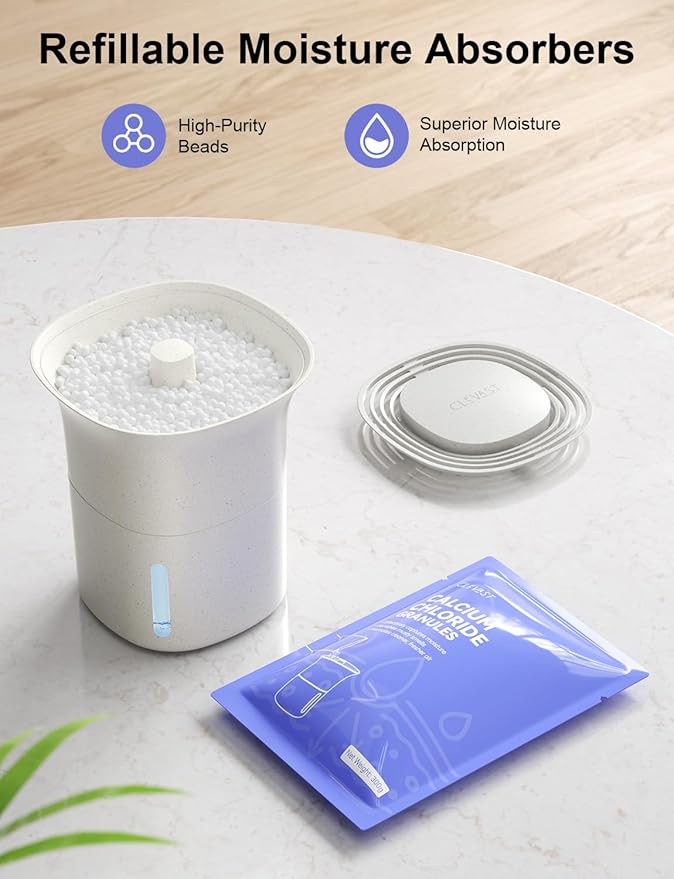 CLEVAST Refillable Moisture Absorber Bucket, 12.5 oz, 4 Pack, Refills Cups Humidity Absorbers for Closet, Reusable Dehumidifier Box Removes Moisture, Damp and Humidity for Wardrobes, Bathrooms