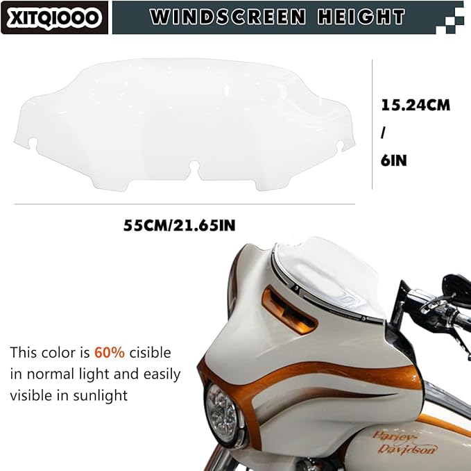 6 inch Clean Windshield Windscreen for 2014-2024 Harley Davidson Touring Street Glide Electra Glide/Ultra Limited/Tri Glide FLHT FLHX FLHXS FLHTK