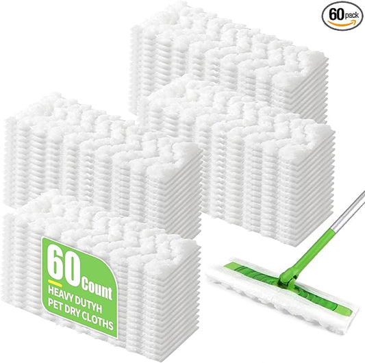 60 Count Pet Heavy Duty Dusters Refills Compatible with Swiffer Sweeper Mop, Dry Sweeping Cloths for Floor Mopping and Cleaning, Unscented