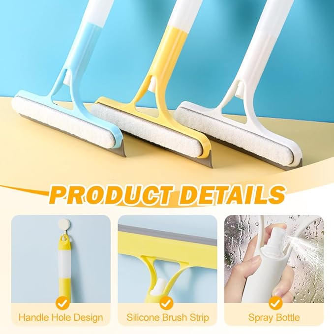 3 in 1 Window Cleaning Scraper, 2025 New Squeegee for Shower Glass, 3 in 1 Spray Function for Glass Doors for Windows Glass, Mirrors Scraper, Brush. All-Purpose Window Cleaner Tool (White)