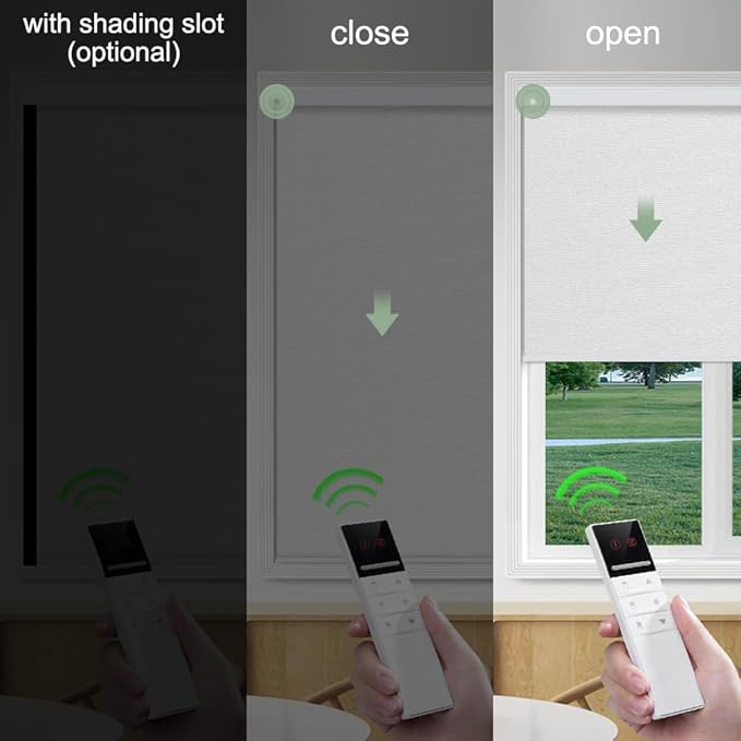 Zshine Motorized Blackout Window Blinds Customize Width (23-95 Inches) Remote Control Wireless and Rechargeable Roller Shades Blinds for Windows, Home, Office, Hotel, Club, Restaurant(82141E)