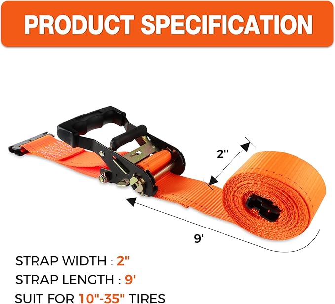 Wheel Chock Tie Down Kit (4500lb Break Strength) Heavy Duty Trailer Tire Straps System for ATV, UTV, Lawn Mower & More - Ratchet Tie Downs Accessories with E Track for Four Wheeler